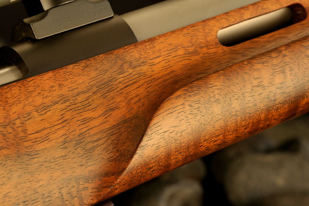 As with most varmint-type rifles, the forearm of the gun is around two inches wide. This allows a hunter to find and place the gun down on an impromptu rest in the field while still having control over it while shooting.